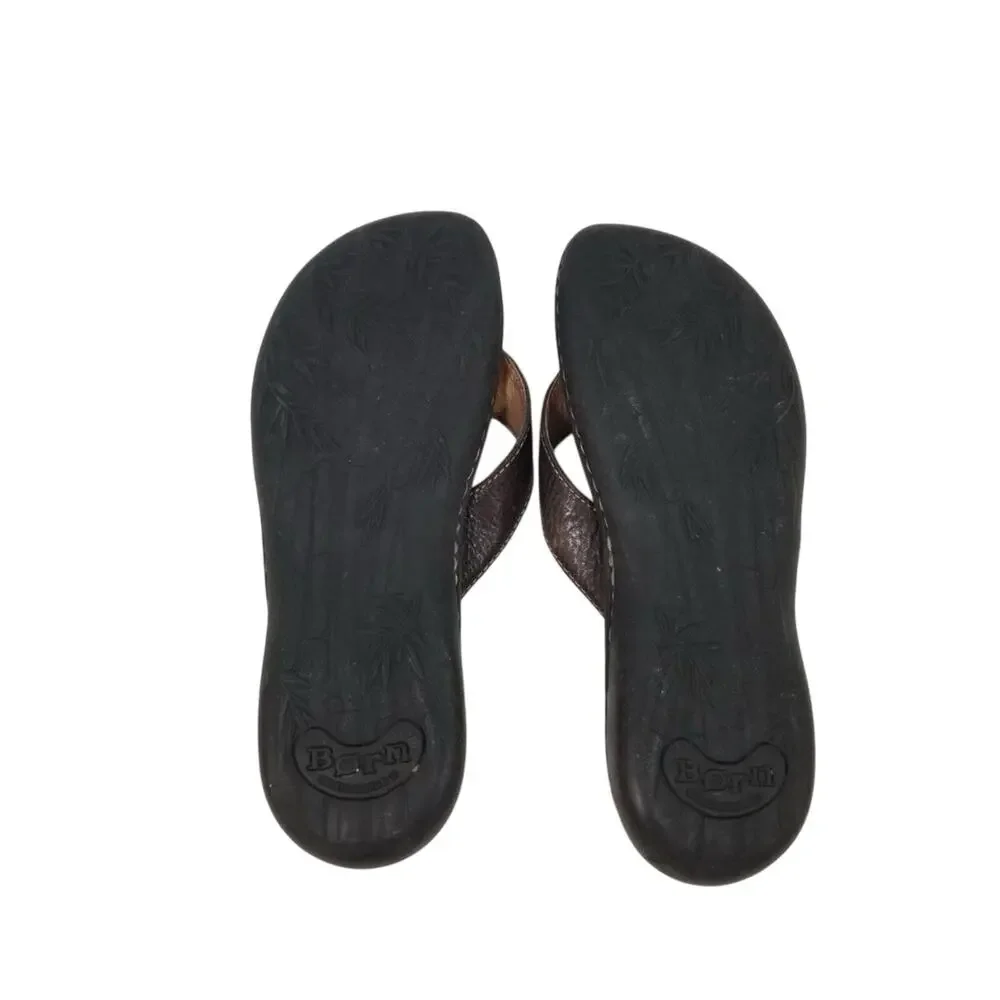 Born Brown Leather Slip On Thong Flip Flop Comfort Sandals W6490 A7 Women's 10